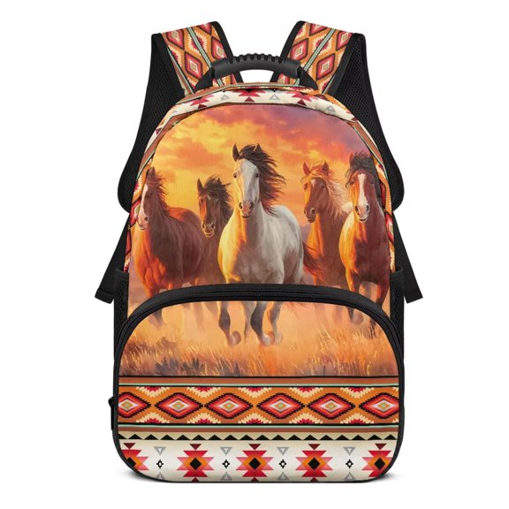 XYZCANDO Horse Aztec Tribal Boys Backpack 17 Inch Cute Toddler Bookbag with Front Pocket Large Capacity for Elementary Primary Middle School