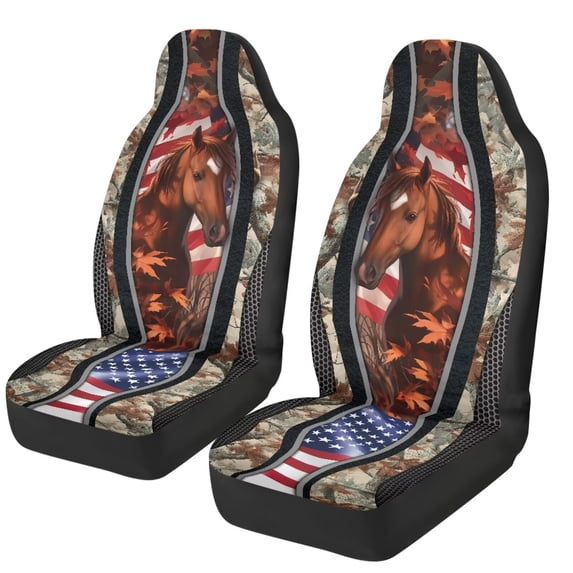 XYZCANDO Horse Car Seat Covers Set of 2 Flag Seat Cover for Front Seats Easy to Install and Clean Removable Automotive Accessories All-Season Protection for Cars Sedans SUVs