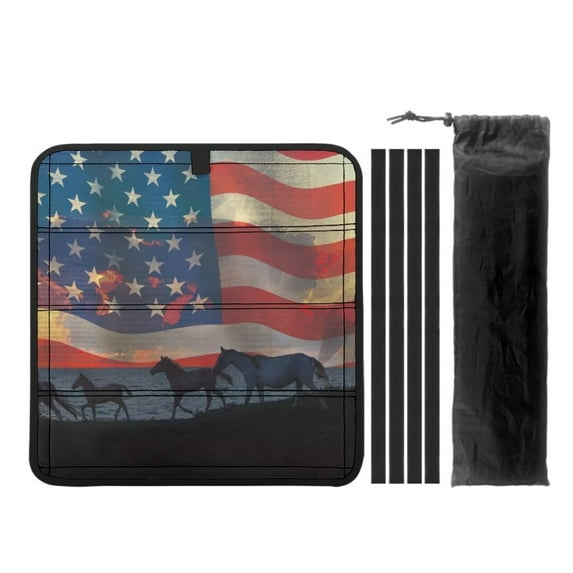 XYZCANDO Horse Skylight Cover American Flag RV Window Shade Camper Window Cover Foldable Blackout Window Cover UV Rays Protection Camper Trailer Fan Vent Cover RV Blackout Ventilation Cover Black