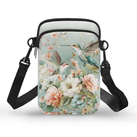 XYZCANDO Hummingbird Floral Mini Messenger Crossbody Bag for Teen Girls Cute Single Shoulder Handbag Small Multi-Purpose Cross Body Phone Purse Crossbody Coin Case for Yoga Shop Running