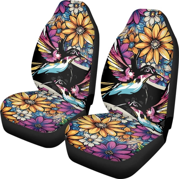 XYZCANDO Hummingbird Floral Pattern Car Seat Covers Elastic Fabric Soft Front Seat Covers Interior Car Interior, Thin Anti-Scratch Sedan SUV