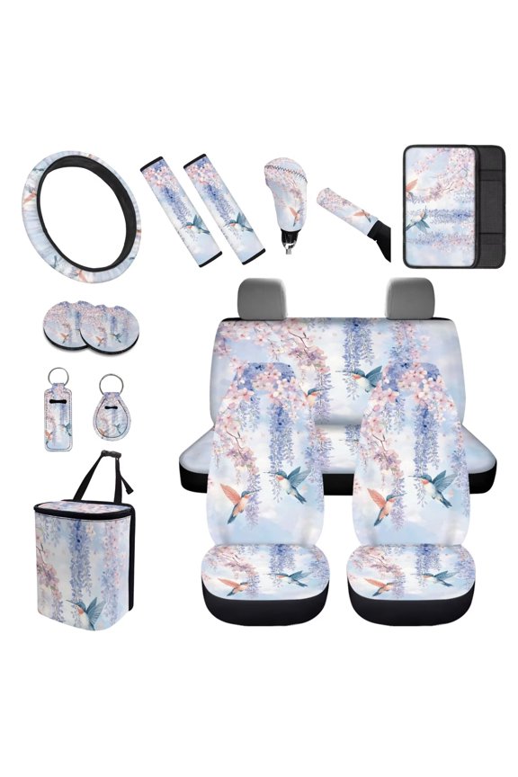 Hummingbird Flower Handbrake Cover Car Cushion Cover Steering Wheel Cover Armrest Cover Seat Belt Cover Keychain Fender Cover Lipstick Cover Trash Can Car Coasters Washable