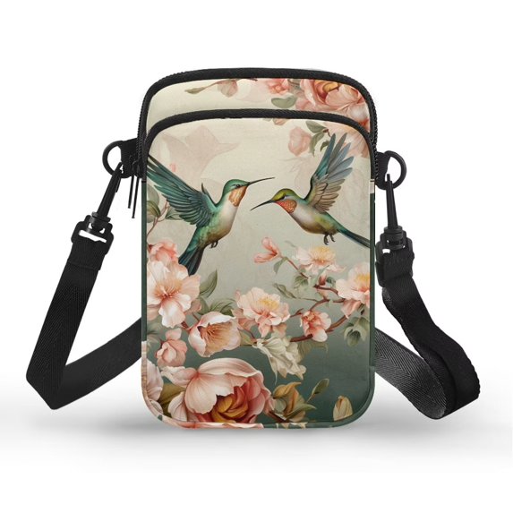 XYZCANDO Hummingbird Flower Small Crossbody Cellphone Bags for Women Mini Messenger Phone Handbag Shoulder Purse Portable Money Case with Strap Lightweight for Running Yoga Hiking