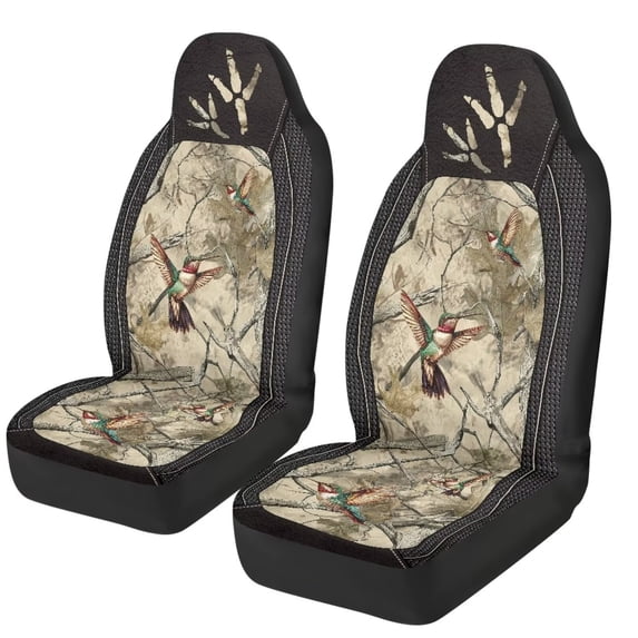 XYZCANDO Hummingbirds Front Car Seat Cover Comfortable Camo Forest Automobile Front Seat Covers Stretch Polyester Fabric Cover Easy to Install and Clean for Cars SUV Sedans