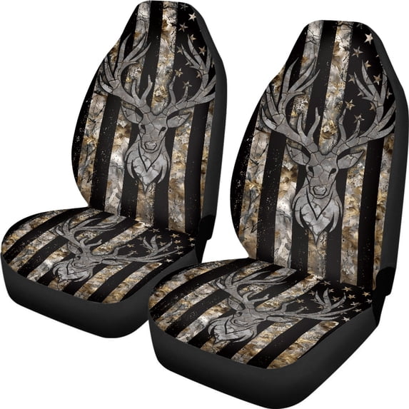 XYZCANDO Interior Accessories Car Accessories Auto Truck Vehicle, Easy to Install Stretchy Front Seats Cover 2 pcs Polyester Deer American Flag Pattern
