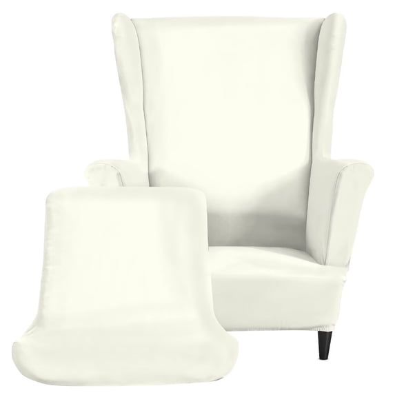 XYZCANDO Ivory White 2-Piece Stretch Wingback Chair Cover Set, Washable Soft Spandex Wing Chair Slipcover with Cushion Cover for Living Room Bedroom Furniture Protector