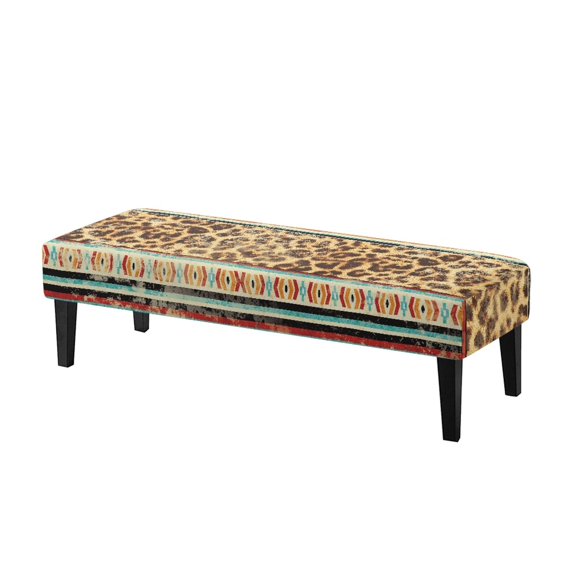 XYZCANDO Leopard Geometric Polyester Spandex Bench Seat Slipcover with Elastic Hem, Soft Comfortable Long Bench Cover for Hotel Dining Living Room