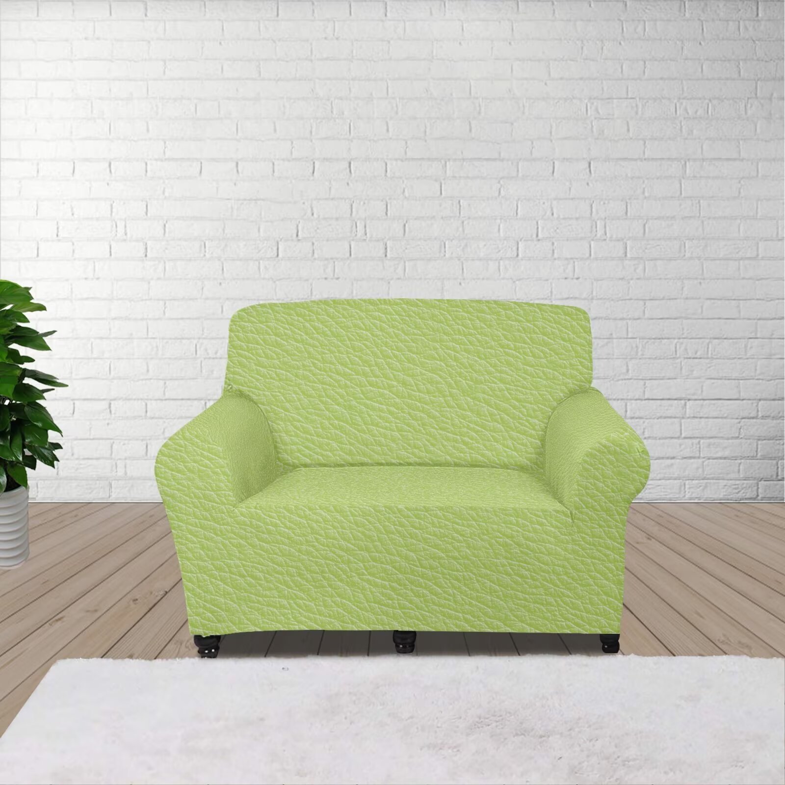XYZCANDO Light Green Sofa Slipcover,Anti-Slip Soft Couch Sofa Cover, Washable Furniture Protection Elastic Bottom 1 Seater Cushion Couch Sofa Covers