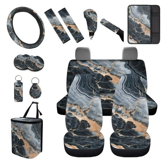 XYZCANDO Marble Print Armrest Cover Steering Wheel Cover Car Cushion Cover Seat Belt Cover Keychain Handbrake Cover Fender Cover Lipstick Cover Trash Can Car Coasters Washable