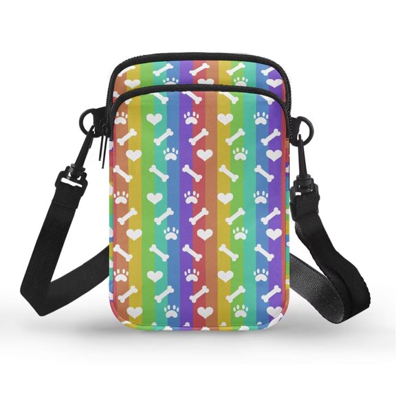 XYZCANDO Mini Messenger Handbag for Womens Portable Crossbody Purse with Adjustable Strap Stylish Cellphone Wallet with Zipper Casual Multi-Purpose Phone Bag for Running Travel Shop Rainbow Dog Paws