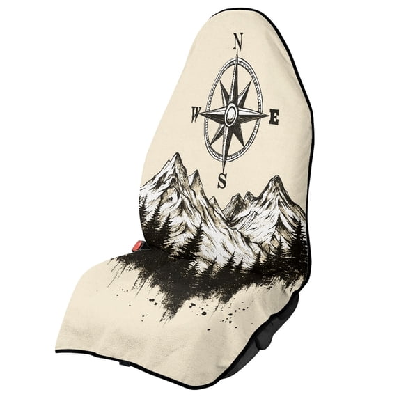 XYZCANDO Mountain Compass Terry Cloth Car Seat Covers Sweatproof Car Seat Towel Cover, Auto Protector, Suitable for Van Truck Seat, Fit for Cars Trucks SUVs