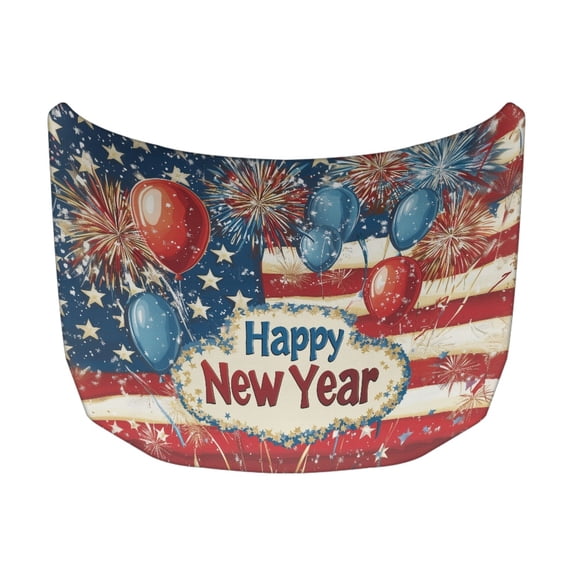 XYZCANDO New Year Universal Car Hood Cover featuring Patriotic Firework Balloon Design - Ideal for Holiday Auto Decoration
