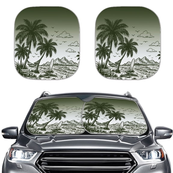 XYZCANDO Palm Island Scene Block Automotive Interior Protector Windshield Sun Shade for Summer Front Windshield Cover 2 Pack Easy Storage