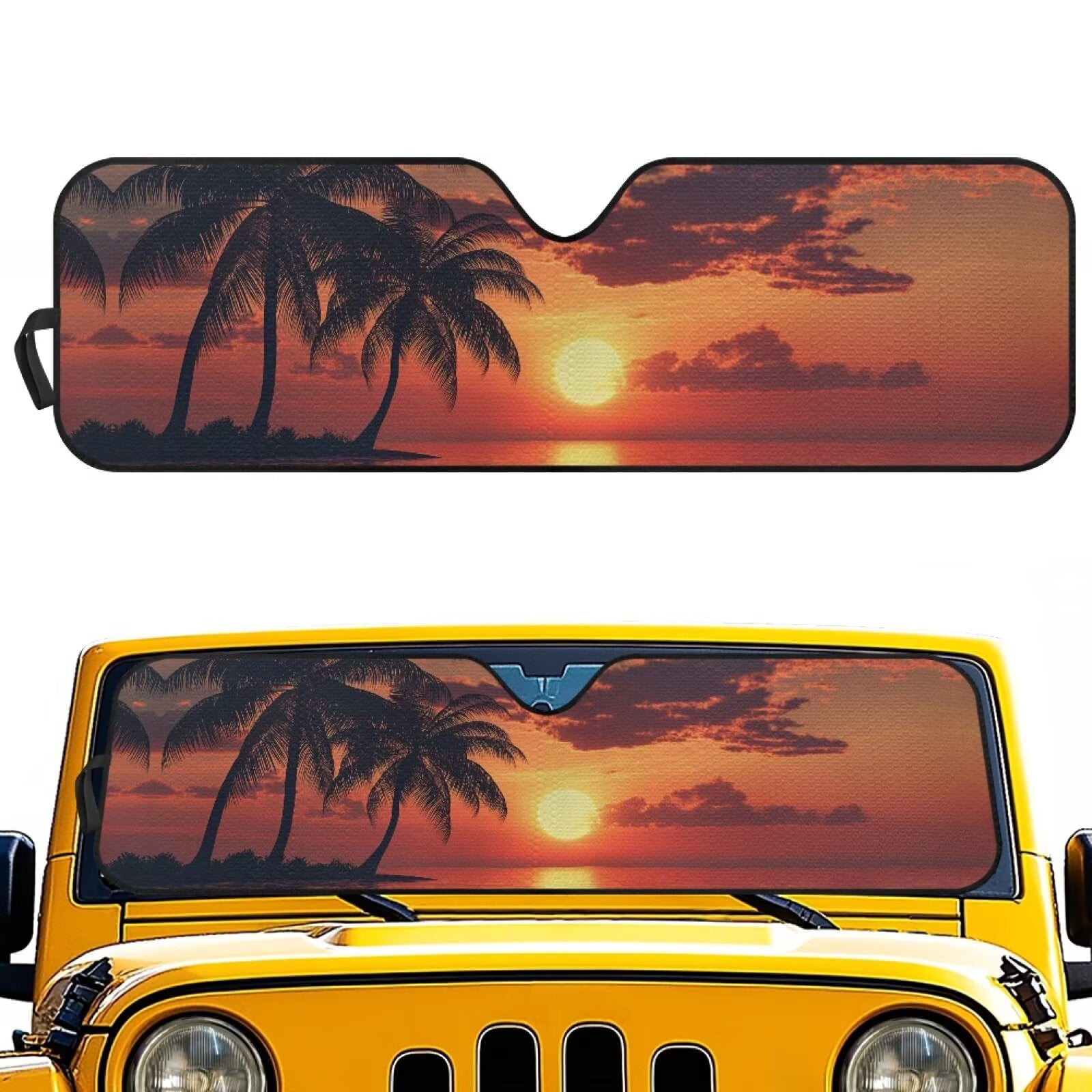 XYZCANDO Palm Tree Windshield Sun Shade Blocks UV Rays Sun Visor Shield ...