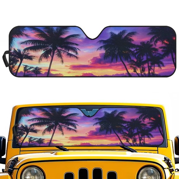 XYZCANDO Palm Trees Windshield Sun Shade Suitable for Wrangler, Compass, Gladiator & Renegade Foldable Windshield Sunshade Sun Visor Blocks UV Rays Keep Your Vehicle Cool