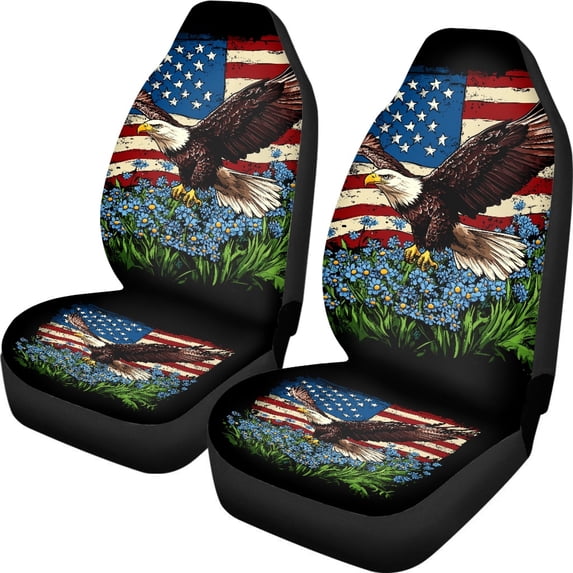 XYZCANDO Patriotic Front Car Seat Covers featuring Eagle US Flag Design - Durable Breathable Protection for SUV Truck