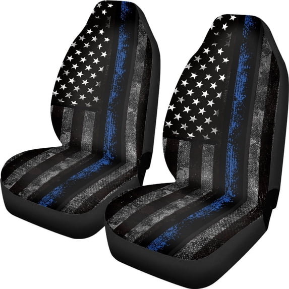 XYZCANDO Patriotic Front Car Seat Covers featuring Thin Blue Line Flag - Durable Breathable 2-Piece Set for Vehicle Interior Protection