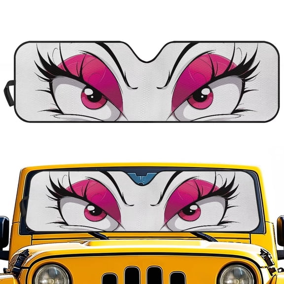 XYZCANDO Pink Eyes Windshield Sun Shade Sun Visor Windshield Shade Blocks UV Rays Compatible with 2007-2024 Wrangler Rubicon Sahara TJ JK JKU 2 & 4 Door Shades Heat Shield
