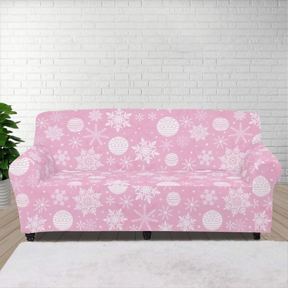 XYZCANDO Pink Snowflake Sofa Slipcover Cartoon 1-Piece Couch Cover High Stretch Furniture Protection for Loveseat in Living Room for Kids, Pets