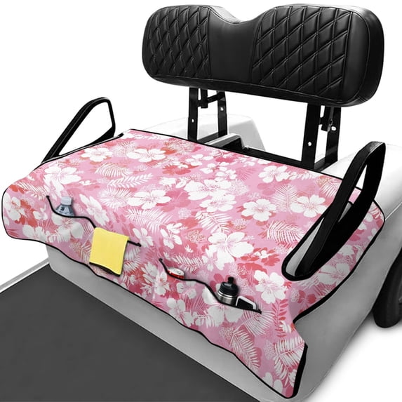 XYZCANDO Pink Tropical Floral Golf Cart Seat Cover - 4 Storage Pockets Non-Slip Washable Towel Cover for 2-Seat Golf Carts