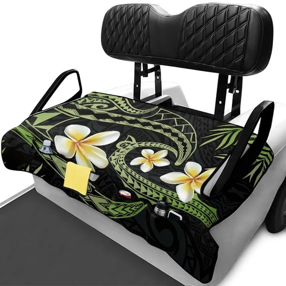 XYZCANDO Plumeria Terry Cloth Golf Cart Seat Cover with 4 Front Pockets | Non-Slip Washable Universal Accessory for Golf Lovers