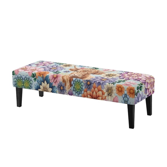 XYZCANDO Poly Spandex Bench Slipcover for Bedroom Dining, Pet Hair Resistant Wear Resistant Bench Cover, Highland Cow