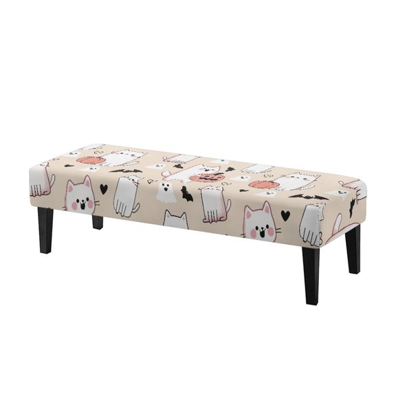 XYZCANDO Polyester Spandex Fabric Bench Slipcover for Bedroom Dining Room, Secure Fit Elastic Band Dining Bench Covers, Halloween Cat Ghost Print