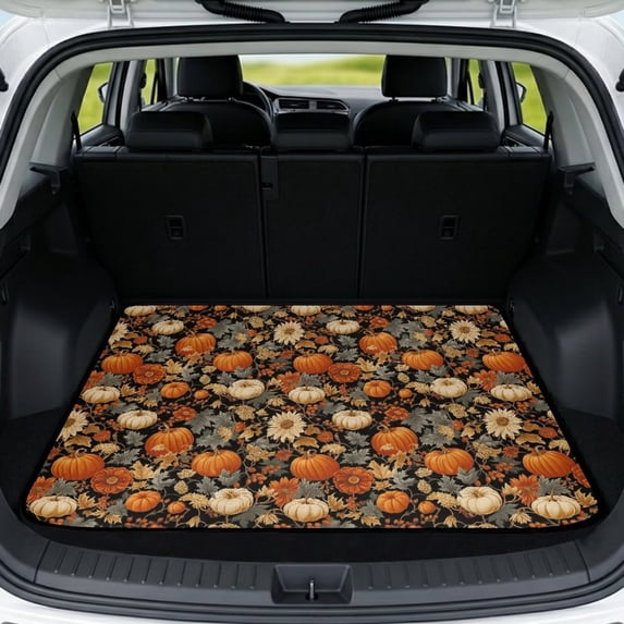 XYZCANDO Pumpkin Floral Non Slip Trunk Liner 29" x 39", Waterproof Stitched Edge Cargo Mat with Non-Slip Backing, Easy-Clean Durable Protector for SUVs, Sedans and Trucks