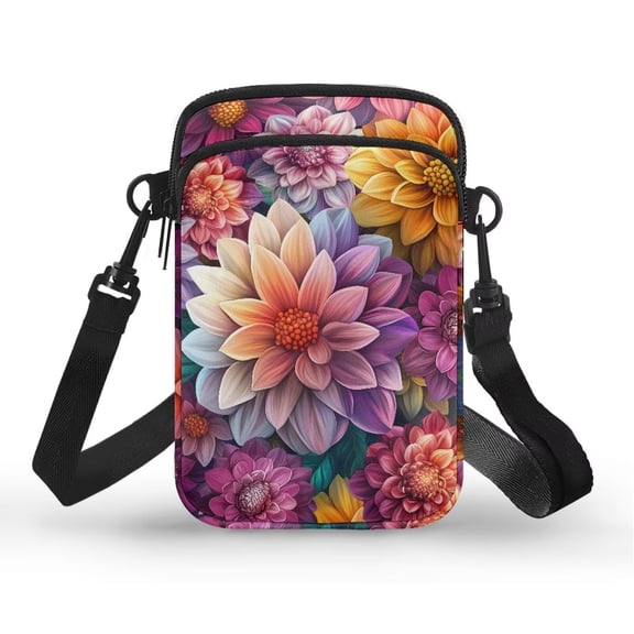 XYZCANDO Purple Flower Cellphone Crossbody Purse for Women Small Shoulder Purse Wallet with Adjustable Strap Stylish Messenger Bag Crossbody for Travel Shop Running Mini Cell Phone Purse