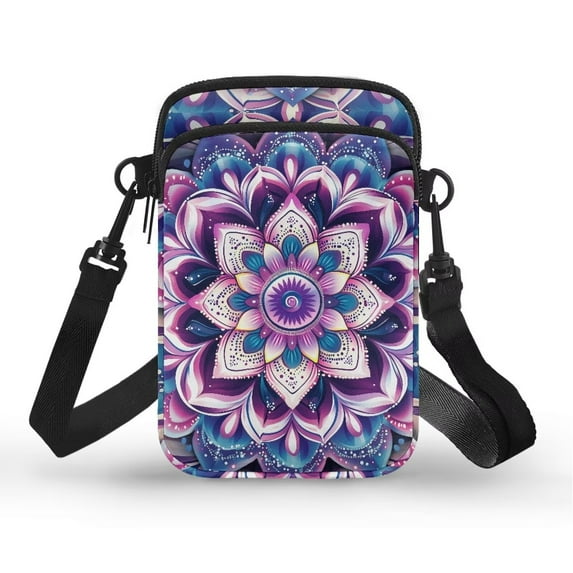 XYZCANDO Purple Mandala Crossbody Messenger Wallet for Women Mini Cellphone Handbag Over Shoulder Purse Casual Phone Case with Crossbody Shoulder Strap Lightweight Coin Bag for Work Travel