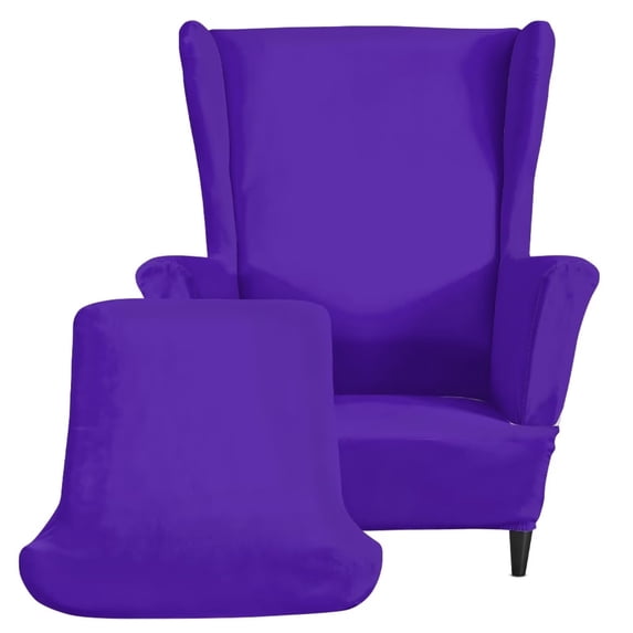 XYZCANDO Purple Velvet 2-Piece Wingback Armchair Cover Set, Stretch Washable Slipcover for Wing Chair with Ottoman Cover, Furniture Protector for Living Room Bedroom