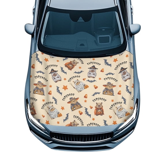 XYZCANDO Quirky Capybara Bat Design Car Hood Cover for Trucks Pickup SUV, Universal Fit Elastic Stretch Fabric UV Resistant Car Hood Covers