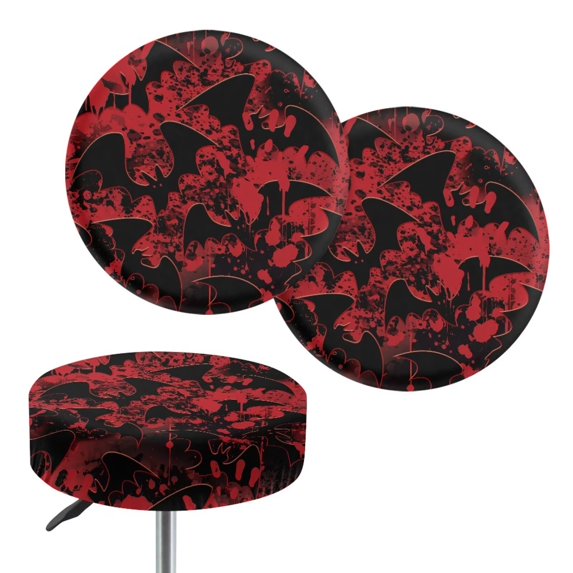 XYZCANDO Red Bat Print Stretch Round Bar Stool Seat Covers 2 Pack Washable Elastic Bar Chair Cushion Protector Slipcovers for Dining Cafe Kitchen Pub