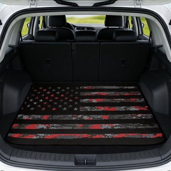 XYZCANDO Red Camo Flag Car Trunk Mat 29" x 39", Polyester Stitched Edge Cargo Liner, Waterproof Non-Slip Rear Trunk Mat for Sedans, SUVs & Outdoor Use