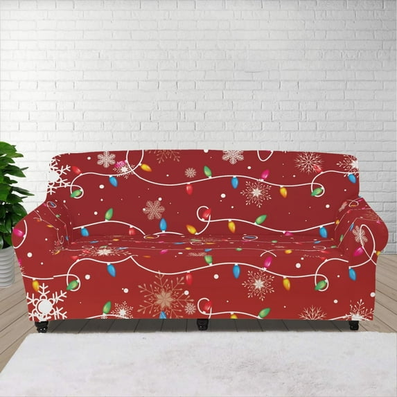 XYZCANDO Red Christmas Lights Couch Sofa Covers 1-Piece Stretch Armchair Cover Sofa Covers 1 Cushion Sofa Couch Slipcover Furniture Protection Decorative for Living Room