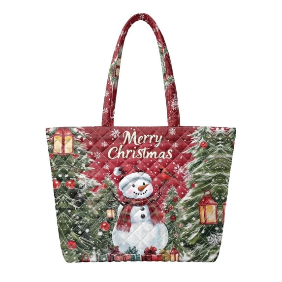 XYZCANDO Red Christmas Snowman Printed Padded Handle Handbag Large Capacity Holiday Carryall Tote for Shopping, Travel, Xmas Party Gifts Daily Use