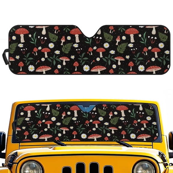 XYZCANDO Red Mushroom Windshield Sun Shade Suitable for Wrangler, Compass, Gladiator & Renegade Foldable Windshield Sunshade Sun Visor Blocks UV Rays Keep Your Vehicle Cool