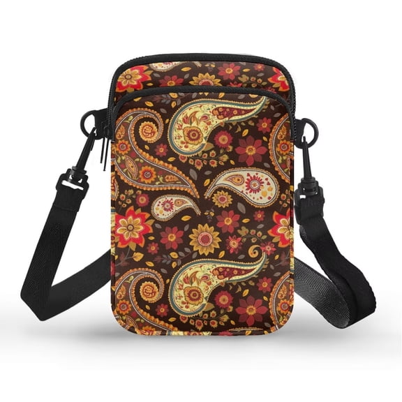 XYZCANDO Red Paisley Small Cell Phone Messenger Purse for Men Over Shoulder Wallet for Hiking Running Work Portable Casual Phone Handbag Mini Crossbody Case multi-Purpose Coin Wallet Pouch