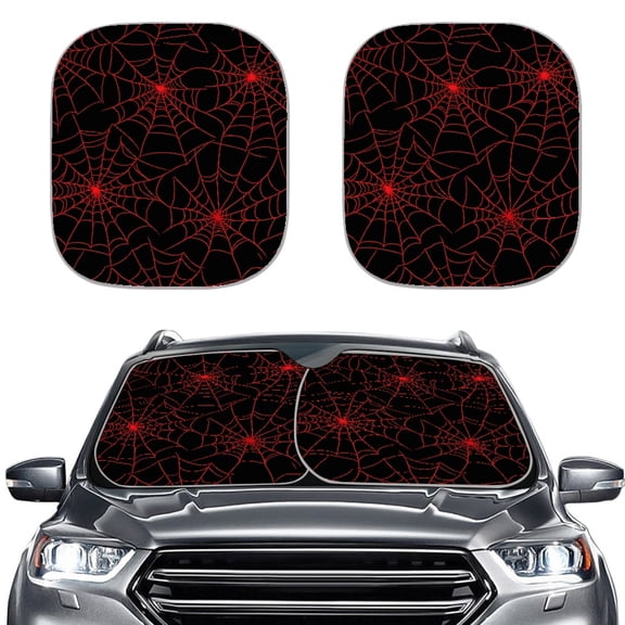 XYZCANDO Red Spider Web Pattern Sun Blocking Shades For Windows Interior Sun Protection Keeps Interior Cool Foldable Car Windshield Sun Shade for Trucks SUV SUVs