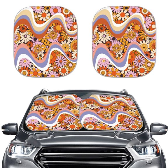 XYZCANDO Retro Floral Print Car Windshield Sunshade Foldable Universal Fit UV Reflective Car Windshield Sun Shade for Trucks SUV Cars