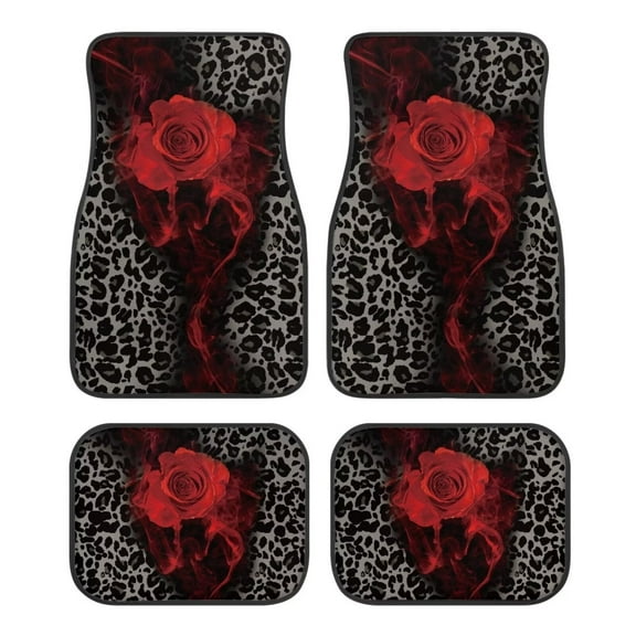 XYZCANDO Retro Rose Leopard Print Car Floor Mats Full Set for Auto Carpet Mat Waterproof Vehivle Interior Decoration Automotive Floor Protector Universal Fit Sedan SUVs Truck