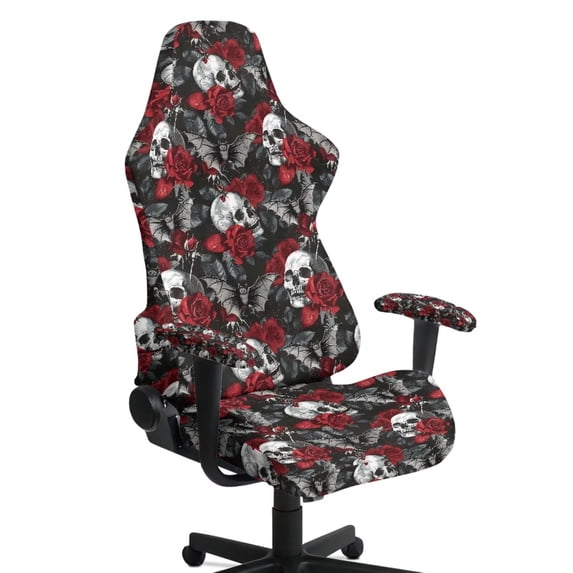 XYZCANDO Rose Skull Gaming Chair Cover Stretchy Stretchable Elastic Easy to Clean Gaming Chair Covers Set 4 Pieces Slipcovers All-Season Weather Resistant Non-Skid