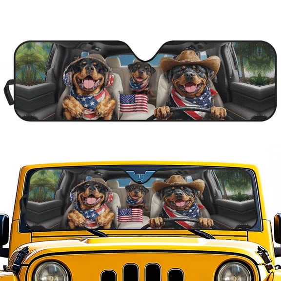 XYZCANDO Rottweiler Windshield Sun Shade Blocks UV Rays Sun Visor Protector for 2007-2018 Jeep Wrangler JK JKU & 1997-2006 Jeep Wrangler TJ LJ Windshied Sunshade Block UV Rays