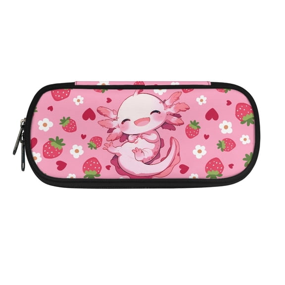 XYZCANDO Salamander Strawberry Pattern Polyester Pencil Pouch Bag with Durable Zipper Stationery Bag, Stationery Pen Bag for School Tutoring Class Library