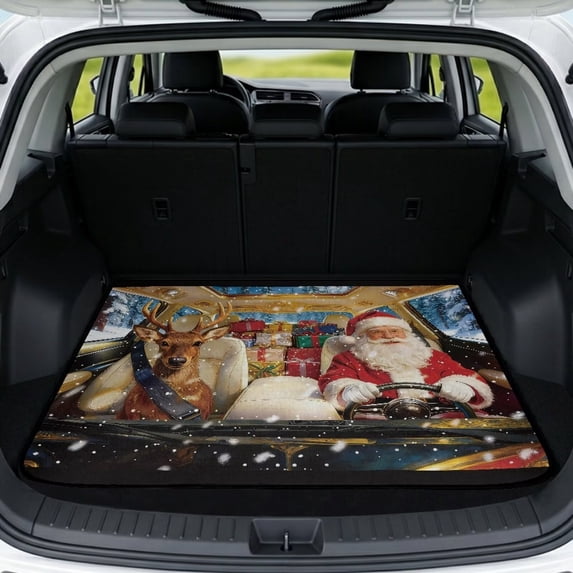 XYZCANDO Santa Claus Car Trunk Mat 29" x 39", All-Weather Washable Cargo Liner with Non-Slip Backing, Easy-Clean Stitched Edge Protector for SUVs, Sedans and Trucks