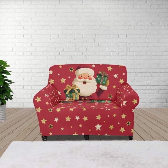 XYZCANDO Santa Claus Couch Covers for Armchair, 1 Cushion Couch Stretch Sofa Covers Slipcovers, Pet Protection Furniture Protection Covers for Dog Cat