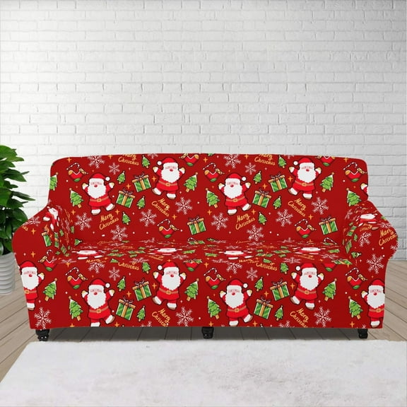 XYZCANDO Santa Claus Couch Covers Chair Sofa Covers Stretch Printed Armchair Slipcover Couch Cushion Covers Washable Furniture Protection for Pet Kids