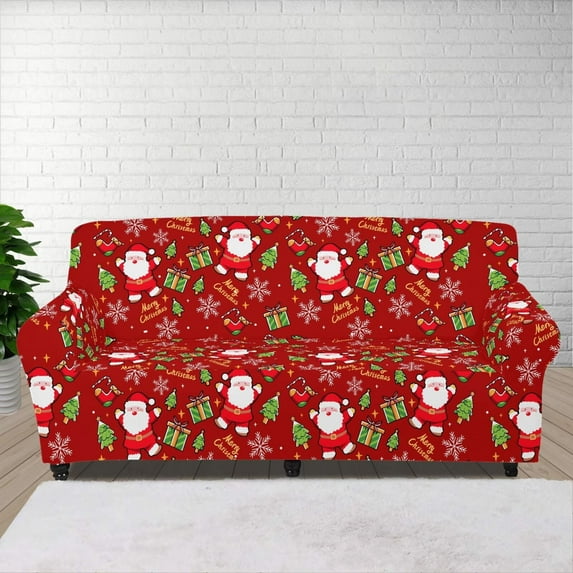 XYZCANDO Santa Claus Couch Covers Chair Sofa Covers Stretch Printed Armchair Slipcover Couch Cushion Covers Washable Furniture Protection for Pet Kids