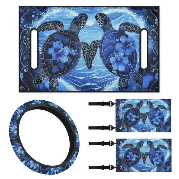 XYZCANDO Sea Turtle 4pcs Golf Cart Seat Covers Floral Love Golf Cart Steering Wheel Covers 2pcs Golf Cart Flags 2 Person Seats Golf Cart Blanket Steering Wheel Cover Double Sided Golf Flag Frame Blue