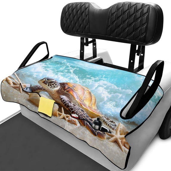 XYZCANDO Sea Turtle Beach Print Golf Cart Seat Cover with 4 Front Pockets - Universal Non-Slip Washable Accessory for 2-Seat Golf Carts